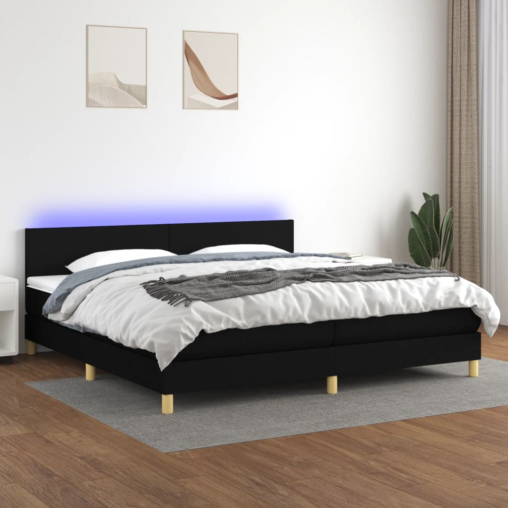 Letto a Molle Materasso e LED Nero 200x200cm in Tessuto cod mxl 55031