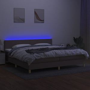 Letto a Molle Materasso e LED tortora 200x200cm in Tessuto 3133585