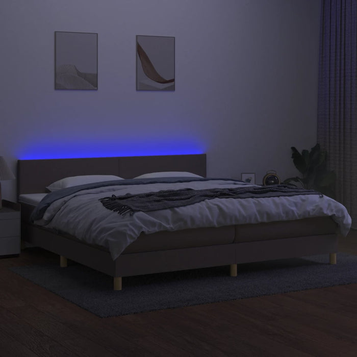 Letto a Molle Materasso e LED tortora 200x200cm in Tessuto 3133585