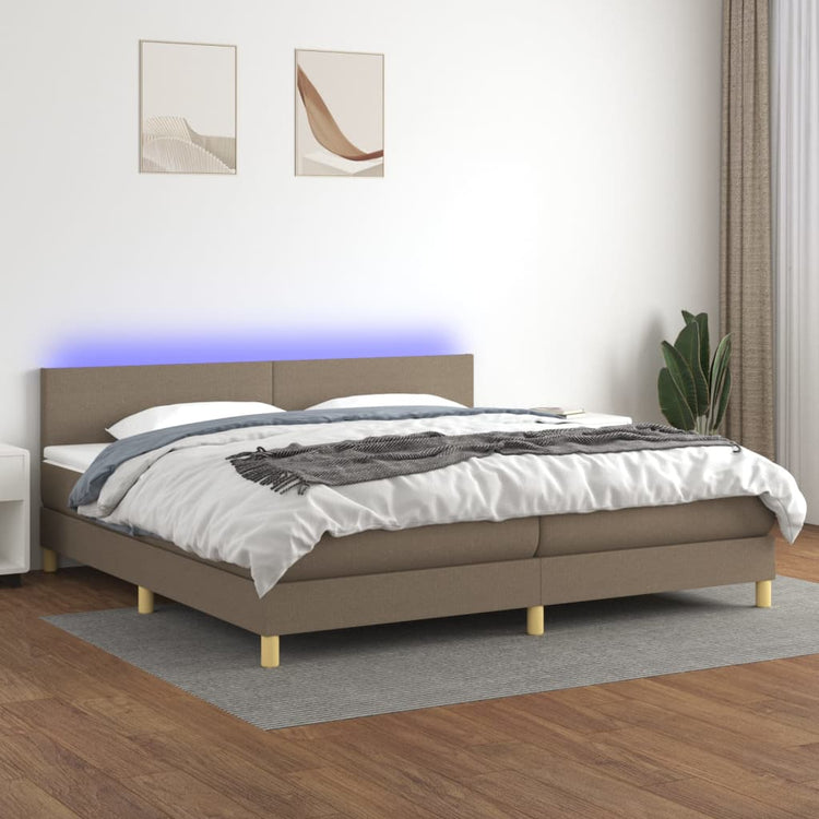 Letto a Molle Materasso e LED tortora 200x200cm in Tessuto 3133585