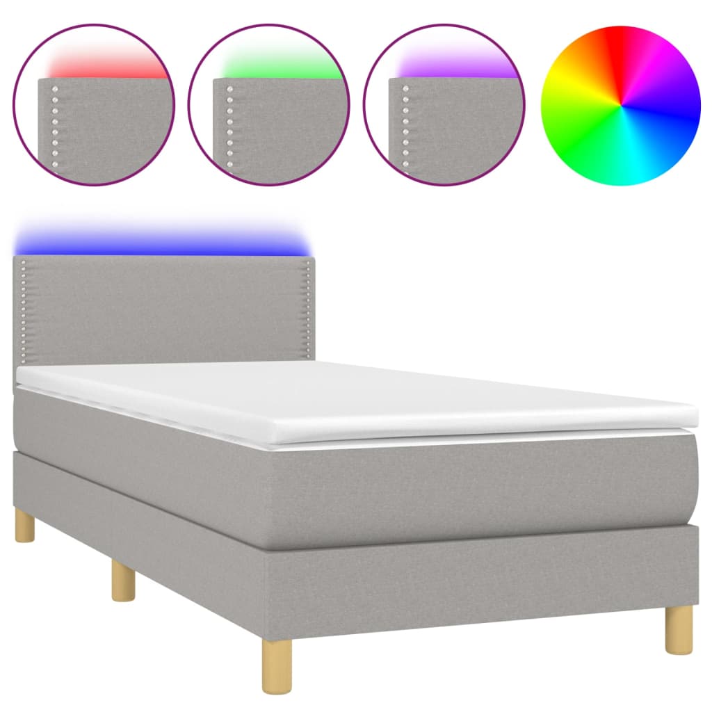 Letto a Molle Materasso e LED Grigio Chiaro 90x190 cm Tessutocod mxl 98821