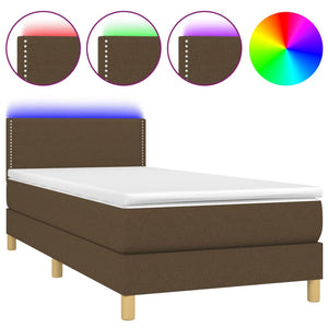 Letto a Molle Materasso e LED Marrone Scuro 90x190cm in Tessuto 3133600