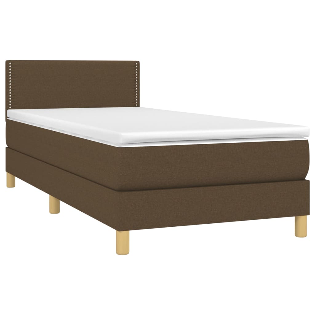 Letto a Molle Materasso e LED Marrone Scuro 90x190cm in Tessuto 3133600