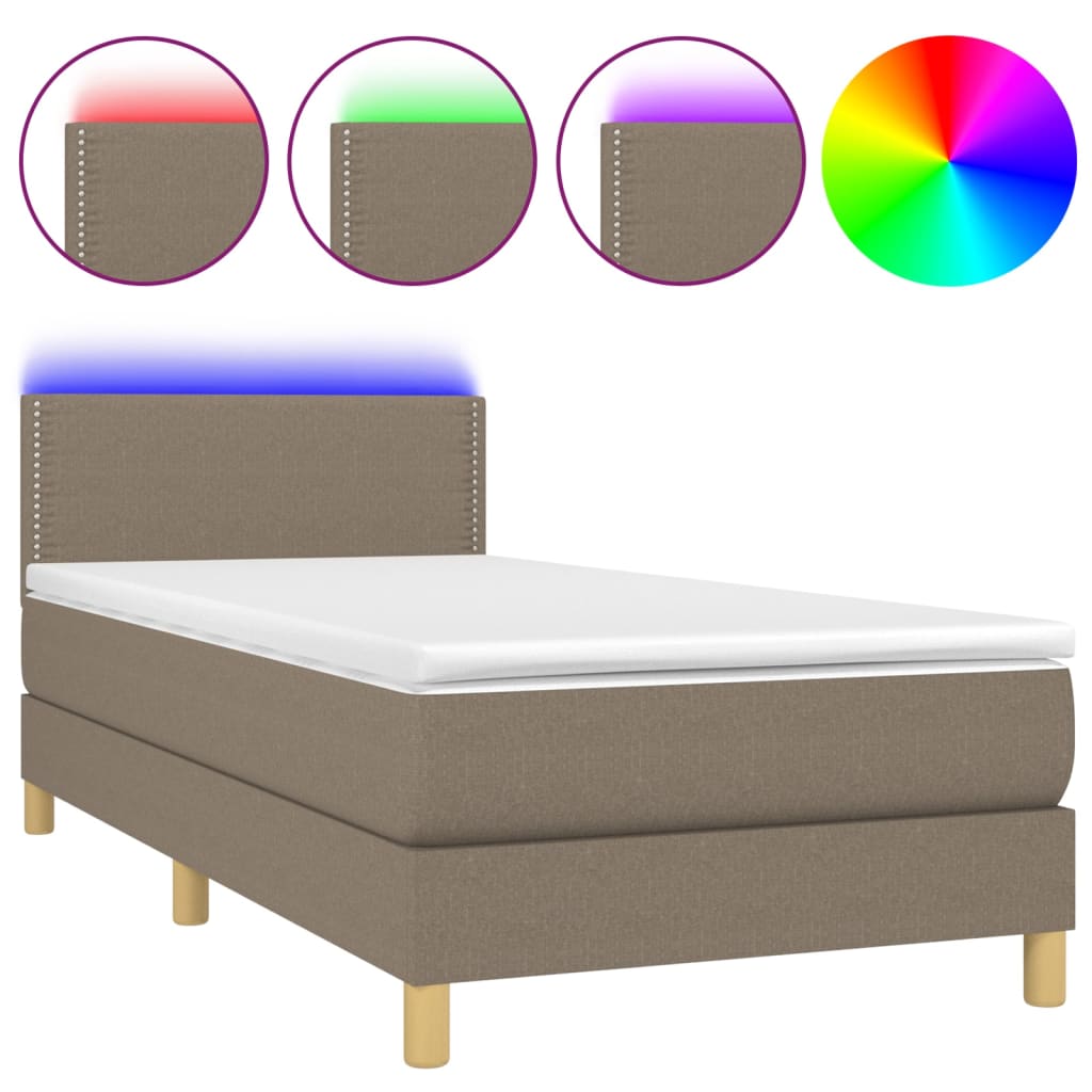 Letto a Molle con Materasso e LED Tortora 90x190 cm in Tessuto 3133601