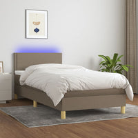 Letto a Molle con Materasso e LED Tortora 90x190 cm in Tessuto 3133601