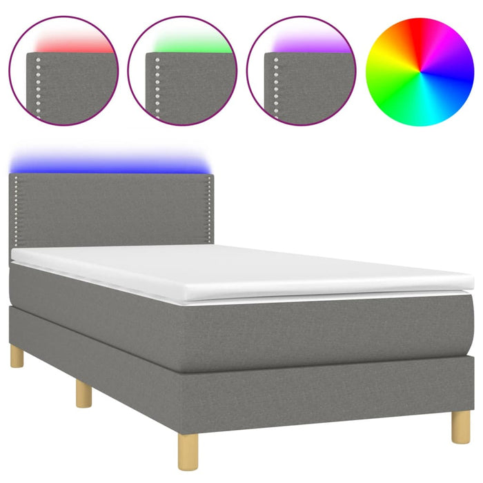 Letto a Molle Materasso e LED Grigio Scuro 90x200 cm in Tessuto 3133606