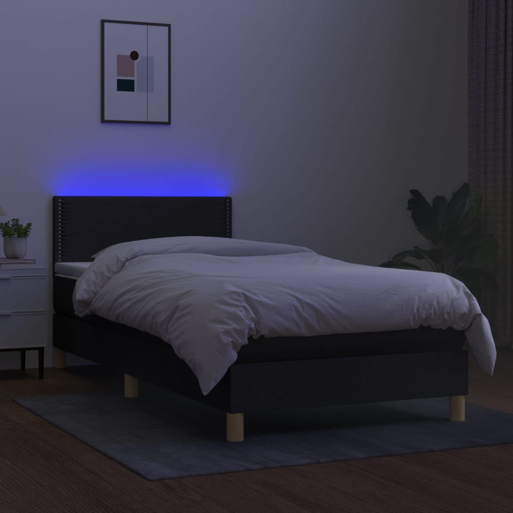 Letto a Molle con Materasso e LED Nero 90x200 cm in Tessuto 3133607