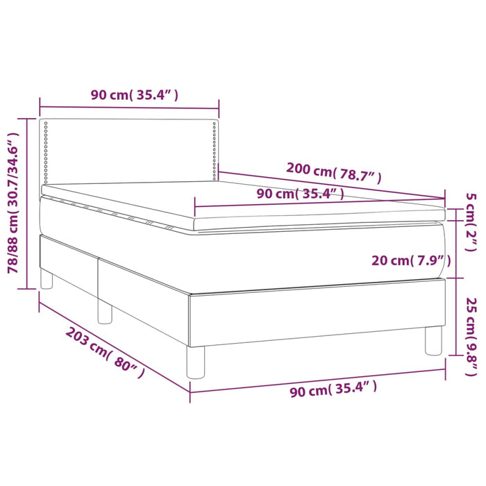 Letto a Molle con Materasso e LED Crema 90x200 cm in Tessuto 3133610