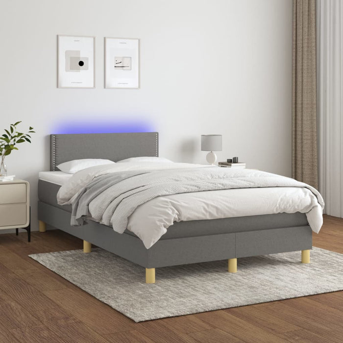 Letto a Molle Materasso e LED Grigio Scuro 120x200cm in Tessuto cod mxl 54469