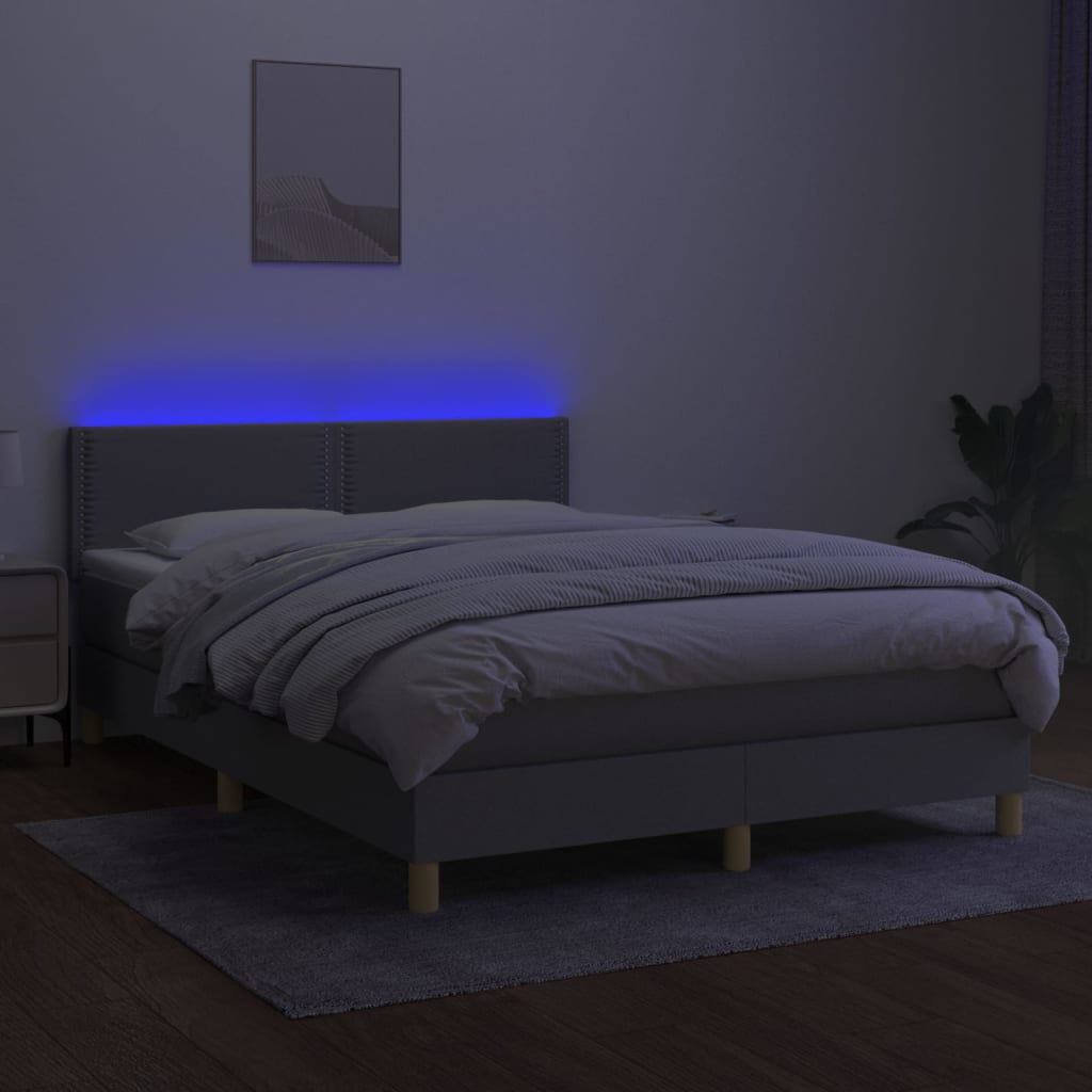 Letto a Molle Materasso e LED Grigio Chiaro 140x190 cm Tessuto 3133629