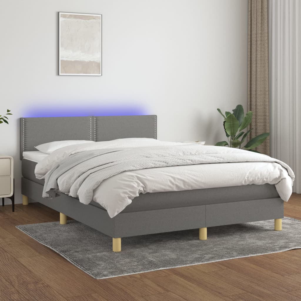 Letto a Molle Materasso e LED Grigio Scuro 140x190cm in Tessutocod mxl 98819