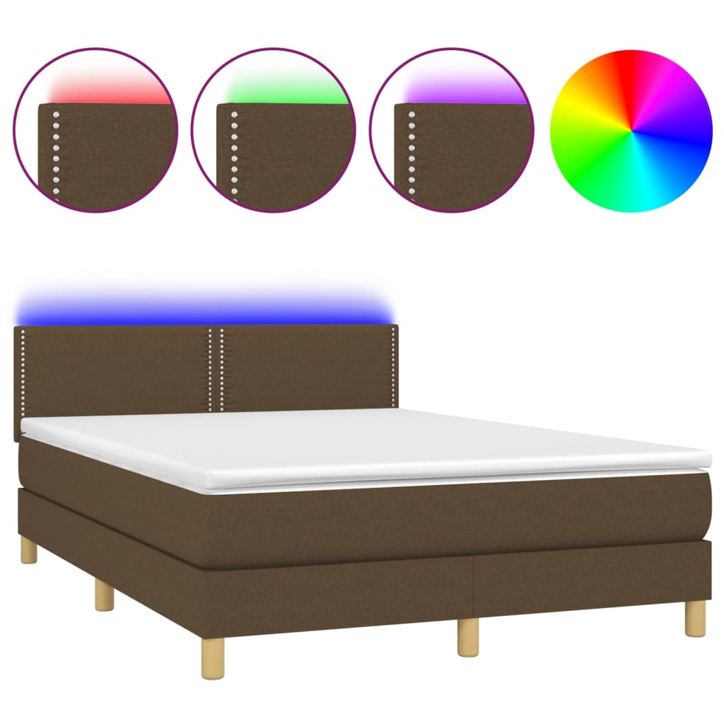 Letto a Molle Materasso e LED MarroneScuro 140x190cm in Tessuto 3133632