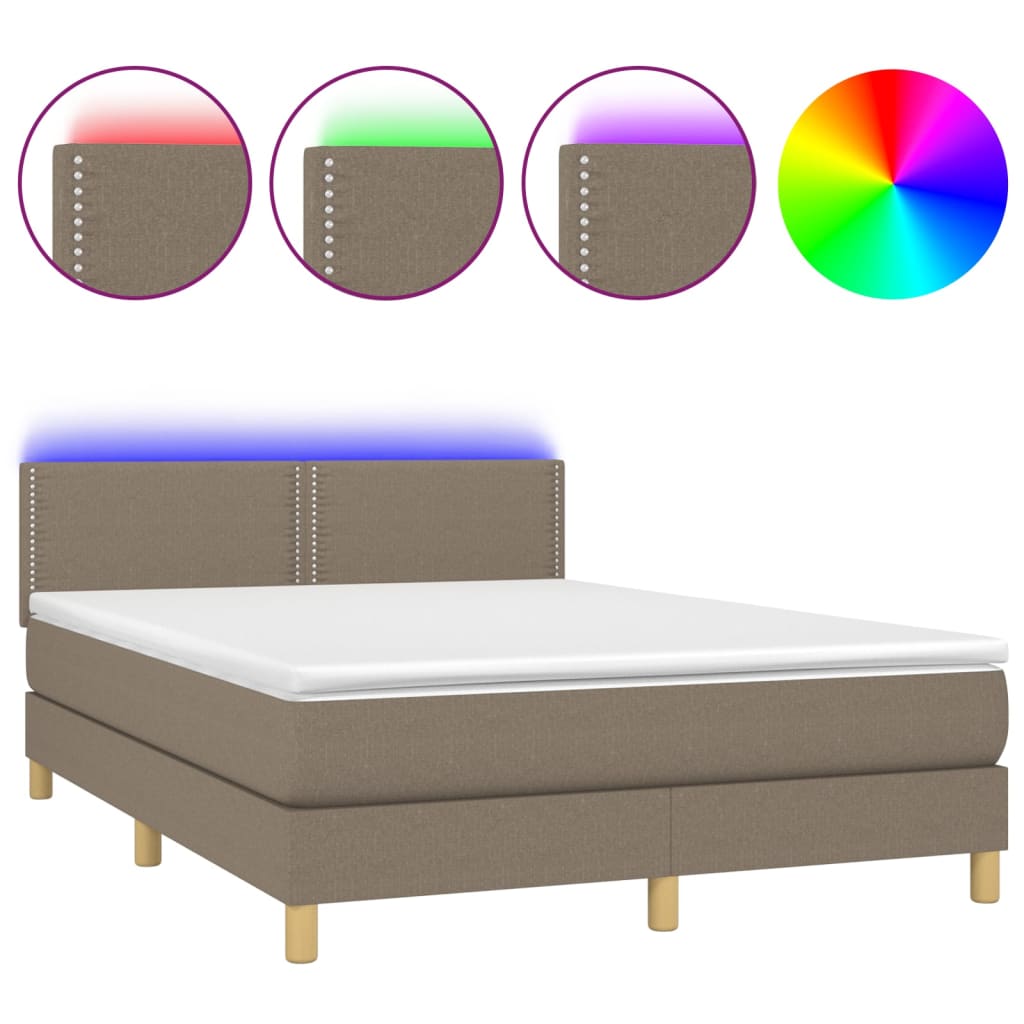 Letto a Molle con Materasso e LED Tortora 140x190 cm in Tessutocod mxl 74820