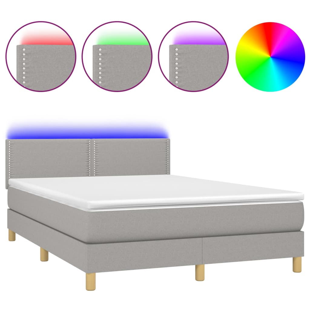 Letto a Molle Materasso e LED Grigio Chiaro 140x200 cm Tessutocod mxl 122742