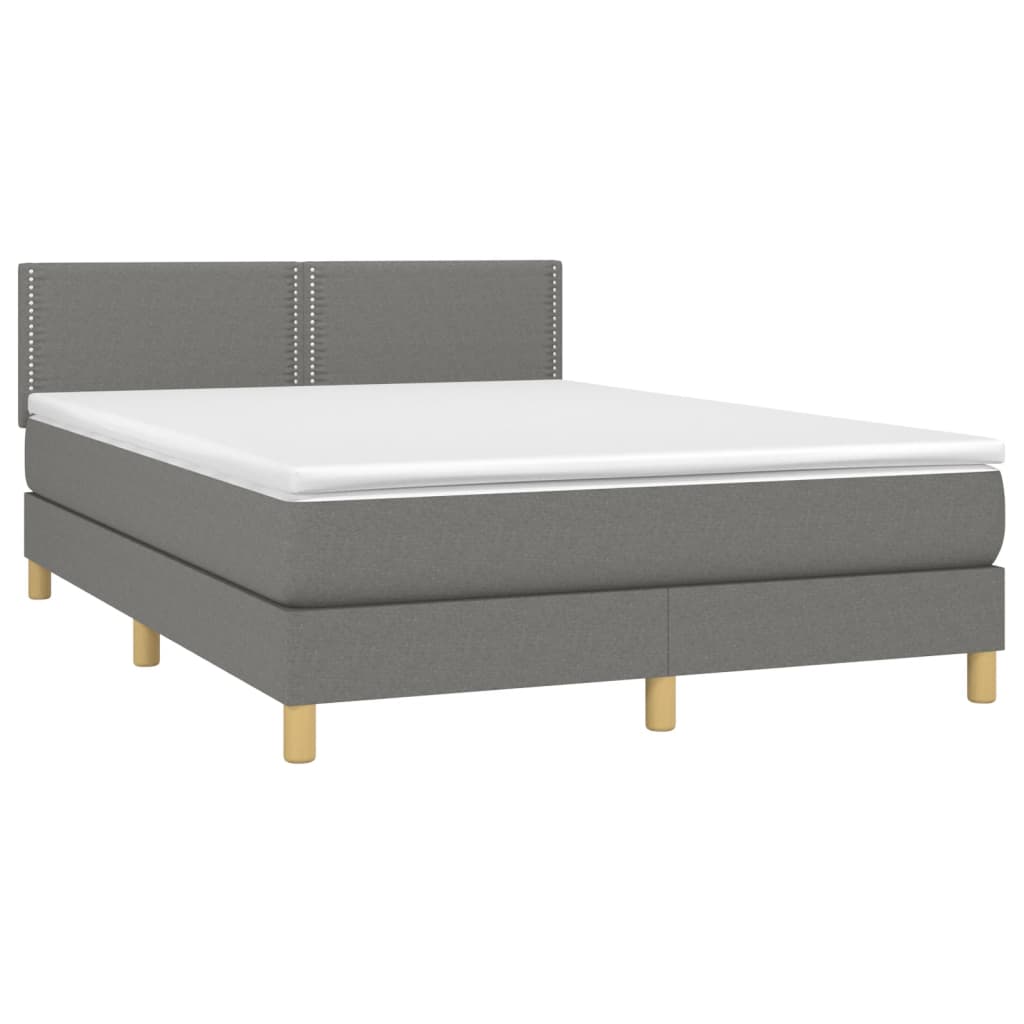 Letto a Molle Materasso e LED Grigio Scuro 140x200cm in Tessuto 3133638