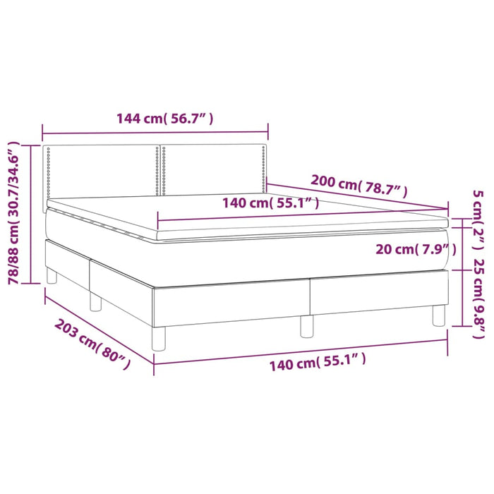 Letto a Molle Materasso e LED Marrone Scuro 140x200 cm Tessuto cod mxl 61472