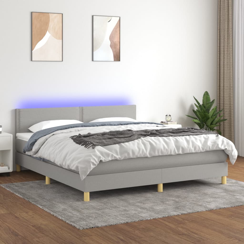 Letto a Molle Materasso e LED Grigio Chiaro 160x200 cm Tessutocod mxl 98827