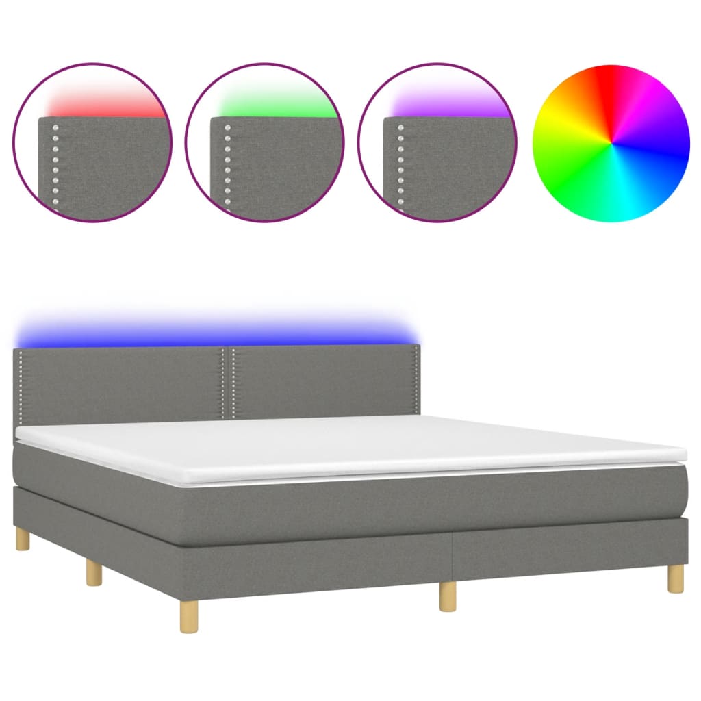 Letto a Molle Materasso e LED Grigio Scuro 160x200cm in Tessuto 3133646