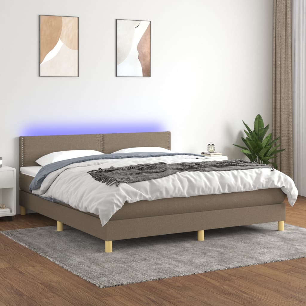 Letto a Molle con Materasso e LED Tortora 160x200 cm in Tessuto cod mxl 63693