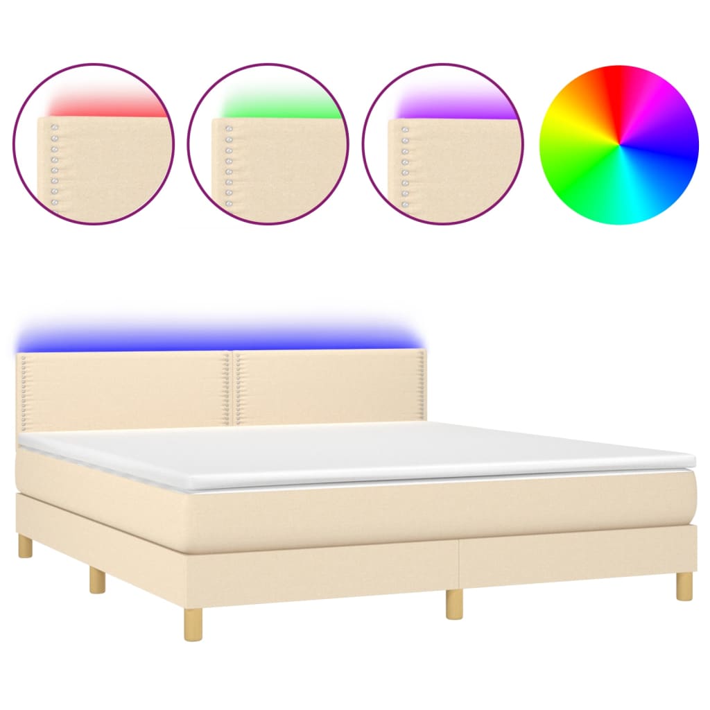 Letto a Molle con Materasso e LED Crema 180x200 cm in Tessuto cod mxl 61927