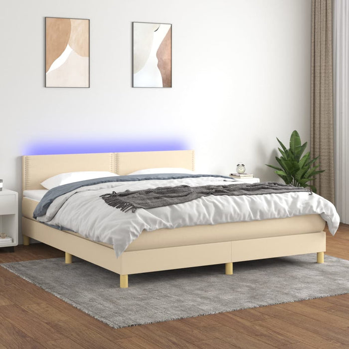 Letto a Molle con Materasso e LED Crema 180x200 cm in Tessuto cod mxl 61927