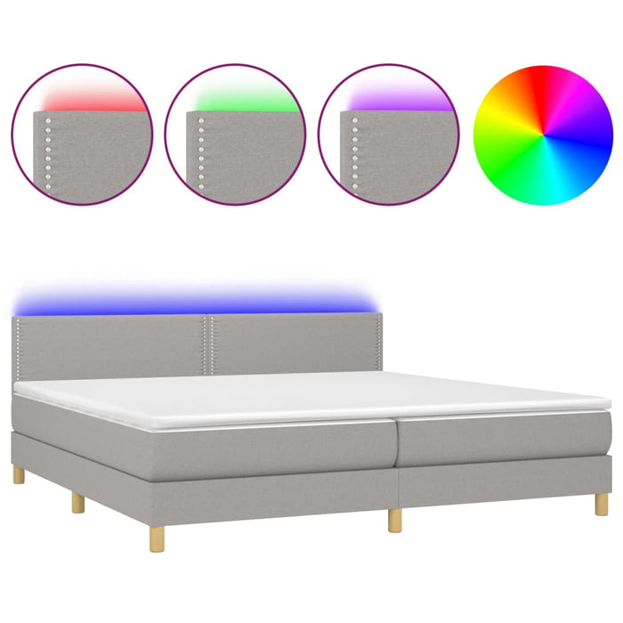 Letto a Molle Materasso e LED Grigio Chiaro 200x200 cm Tessuto cod mxl 56545