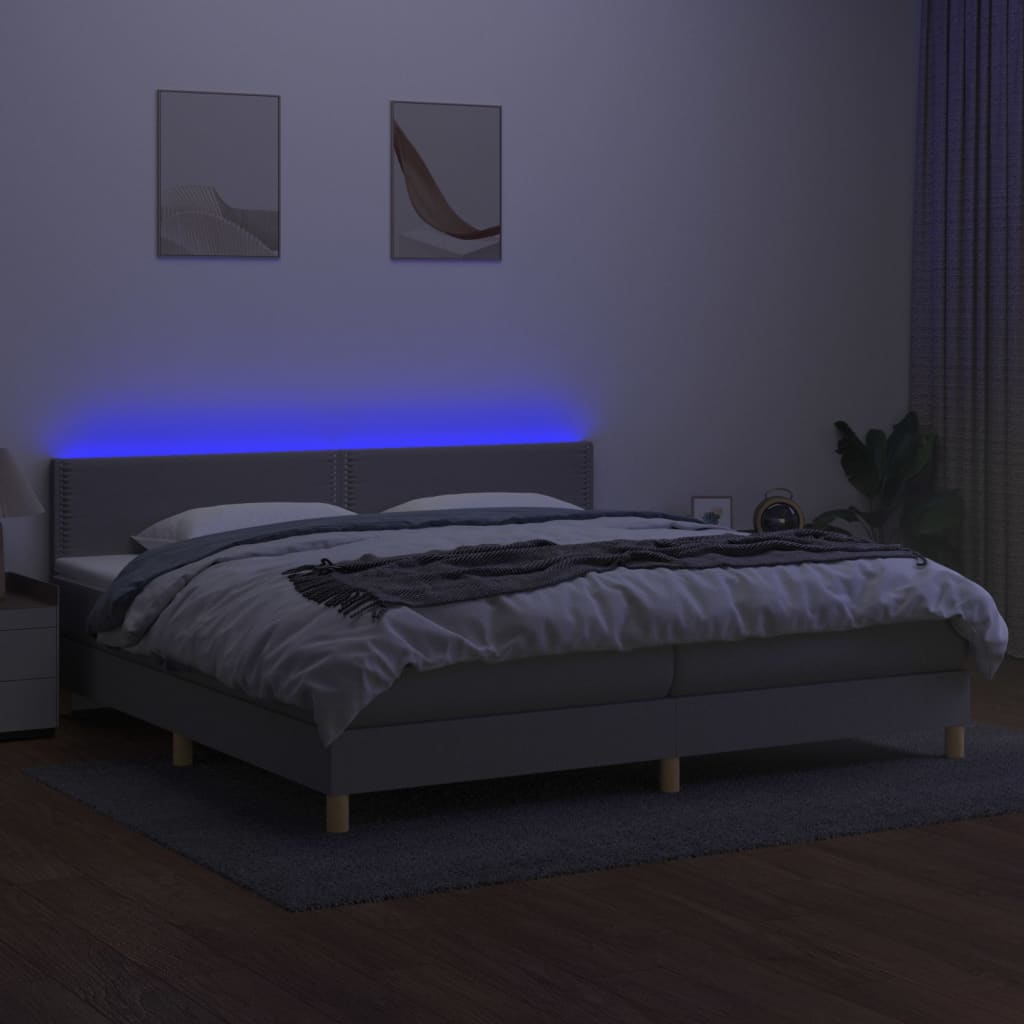 Letto a Molle Materasso e LED Grigio Chiaro 200x200 cm Tessuto cod mxl 56545