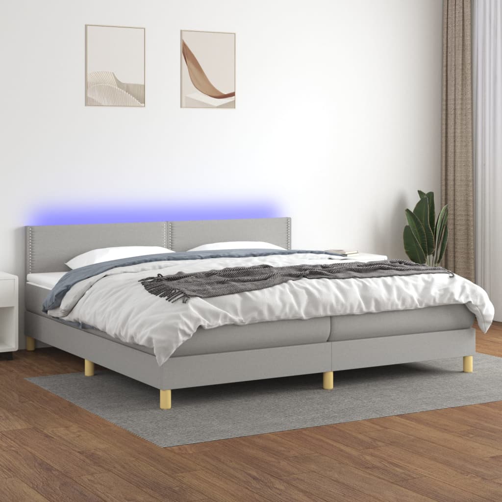 Letto a Molle Materasso e LED Grigio Chiaro 200x200 cm Tessuto cod mxl 56545