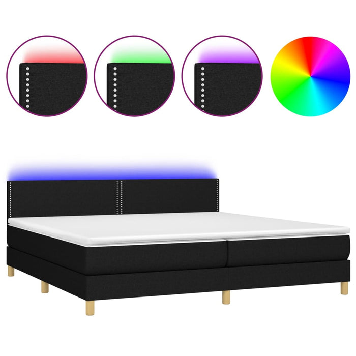 Letto a Molle Materasso e LED Nero 200x200cm in Tessuto cod mxl 57781