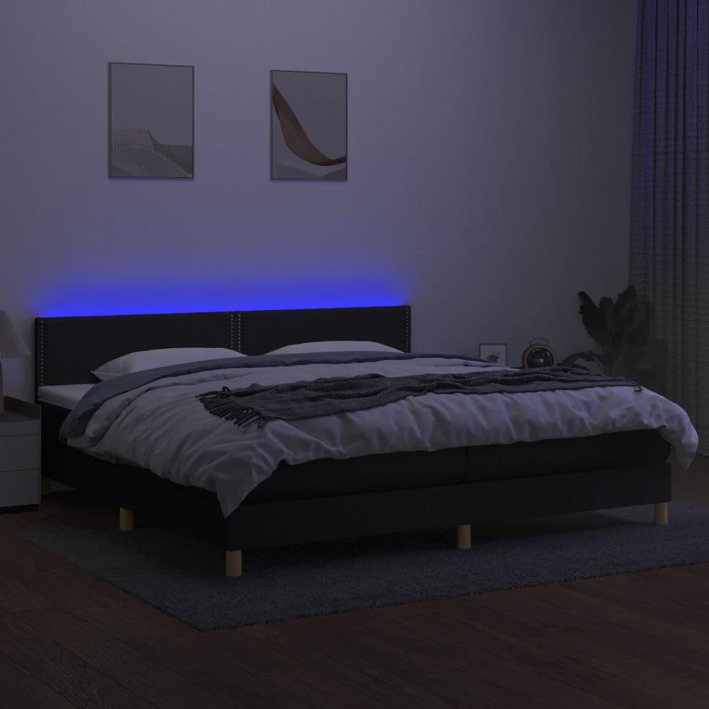 Letto a Molle Materasso e LED Nero 200x200cm in Tessuto cod mxl 57781