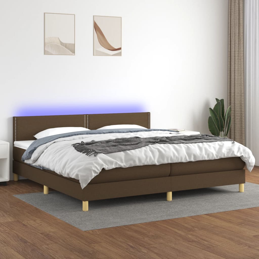 Letto a Molle Materasso e LED Marronescuro 200x200cm in Tessuto cod mxl 54398