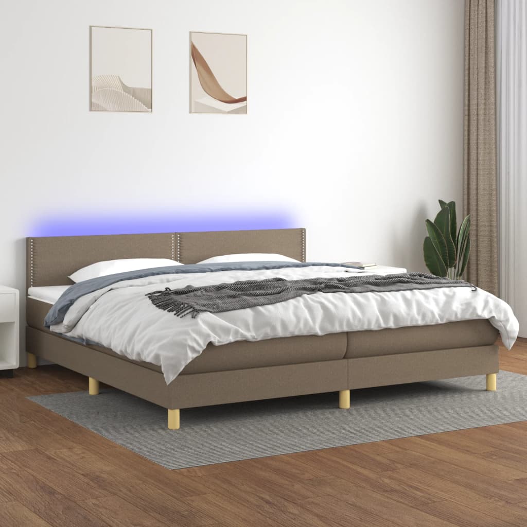 Letto a Molle Materasso e LED tortora 200x200cm in Tessuto cod mxl 55931