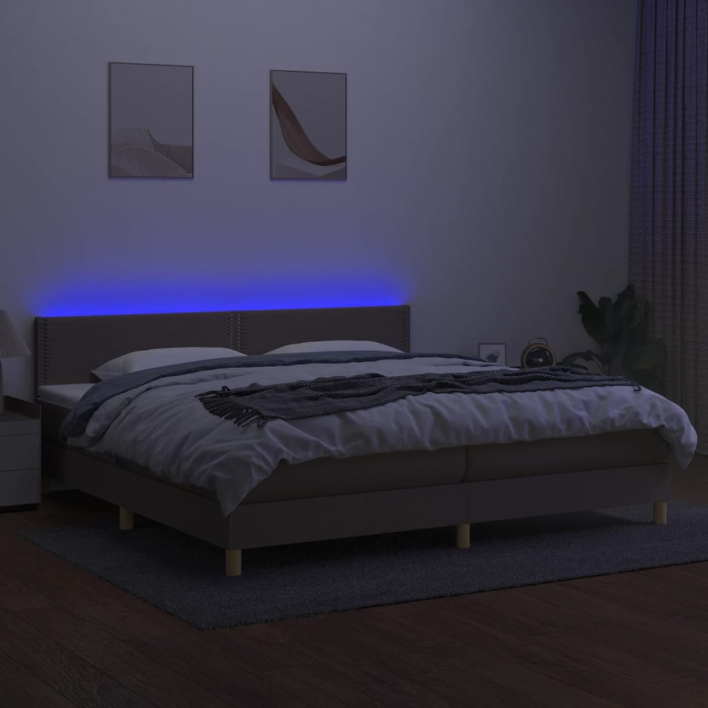 Letto a Molle Materasso e LED tortora 200x200cm in Tessuto cod mxl 55931