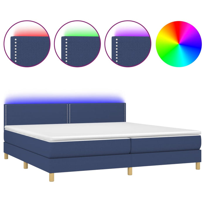 Letto a Molle Materasso e LED Blu 200x200cm in Tessuto 3133667