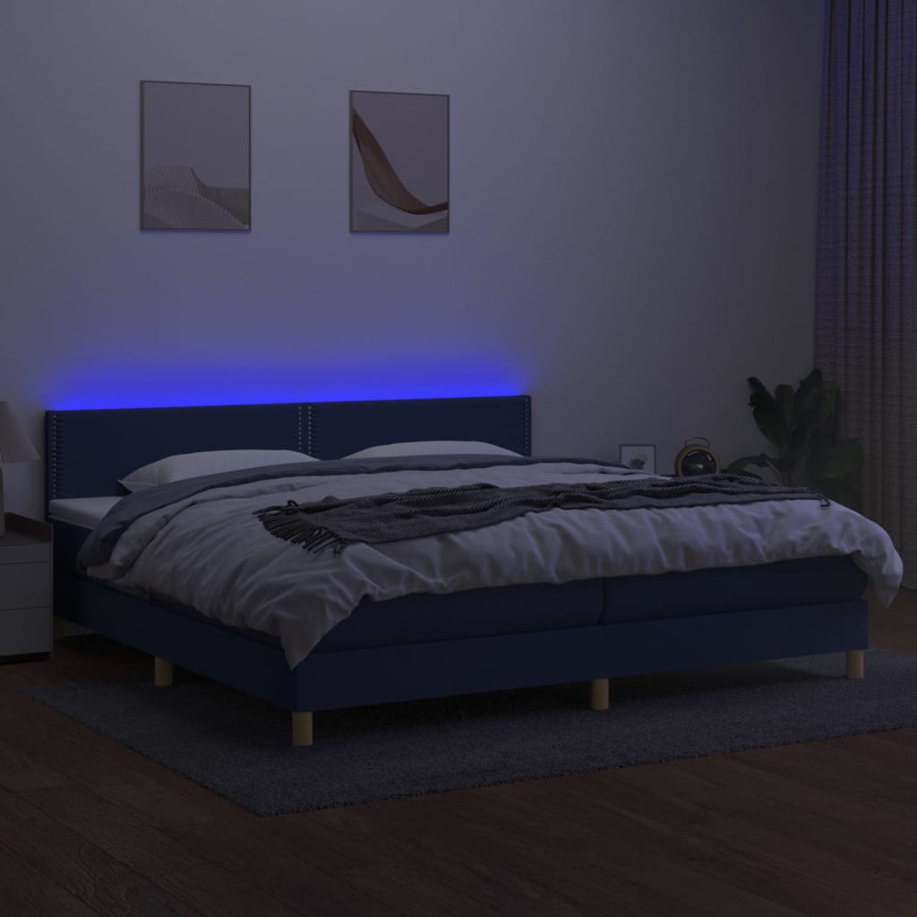 Letto a Molle Materasso e LED Blu 200x200cm in Tessuto 3133667