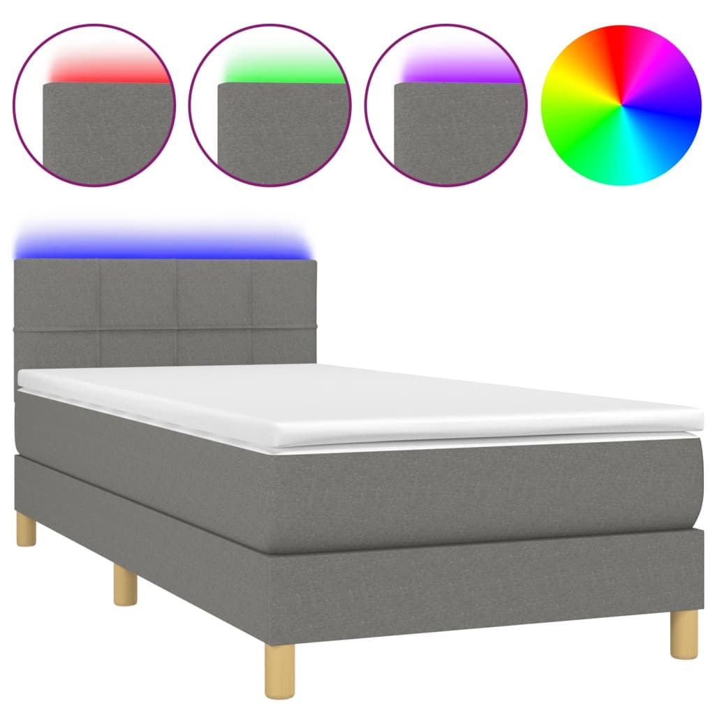 Letto a Molle Materasso e LED Grigio Scuro 80x200 cm in Tessuto cod mxl 56188