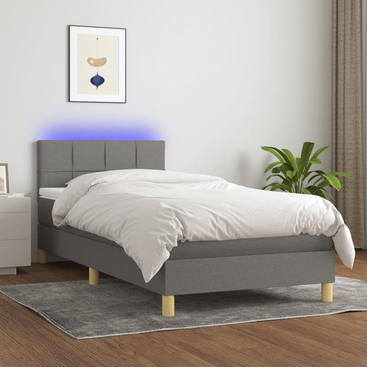 Letto a Molle Materasso e LED Grigio Scuro 80x200 cm in Tessuto cod mxl 56188