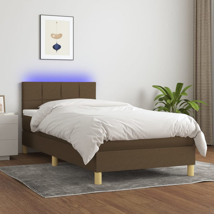 Letto a Molle Materasso e LED Marrone Scuro 90x200cm in Tessuto cod mxl 62334