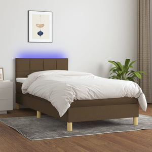 Letto a Molle Materasso e LED Marrone Scuro 90x200cm in Tessuto 3133688