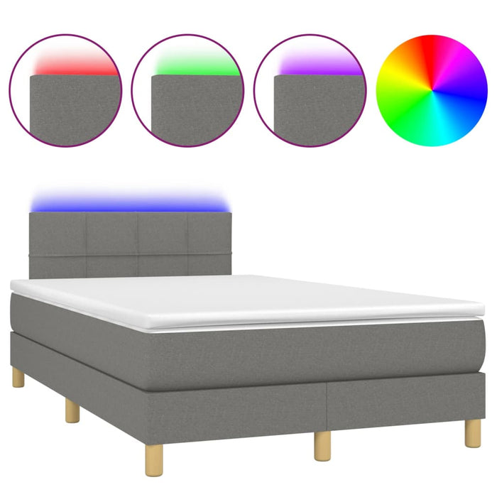 Letto a Molle Materasso e LED Grigio Scuro 120x200cm in Tessuto 3133702