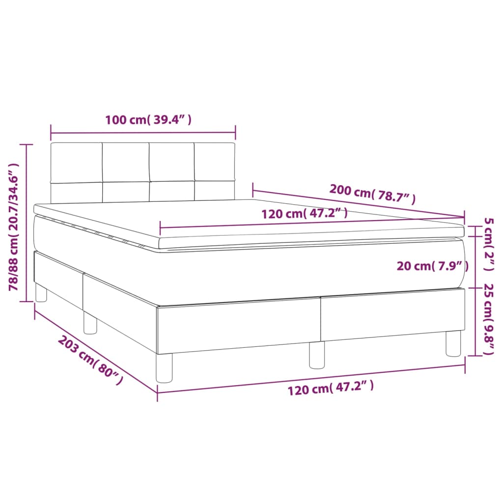 Letto a Molle con Materasso e LED Crema 120x200cm in Tessuto 3133706