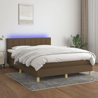 Letto a Molle Materasso e LED MarroneScuro 140x190cm in Tessuto 3133712