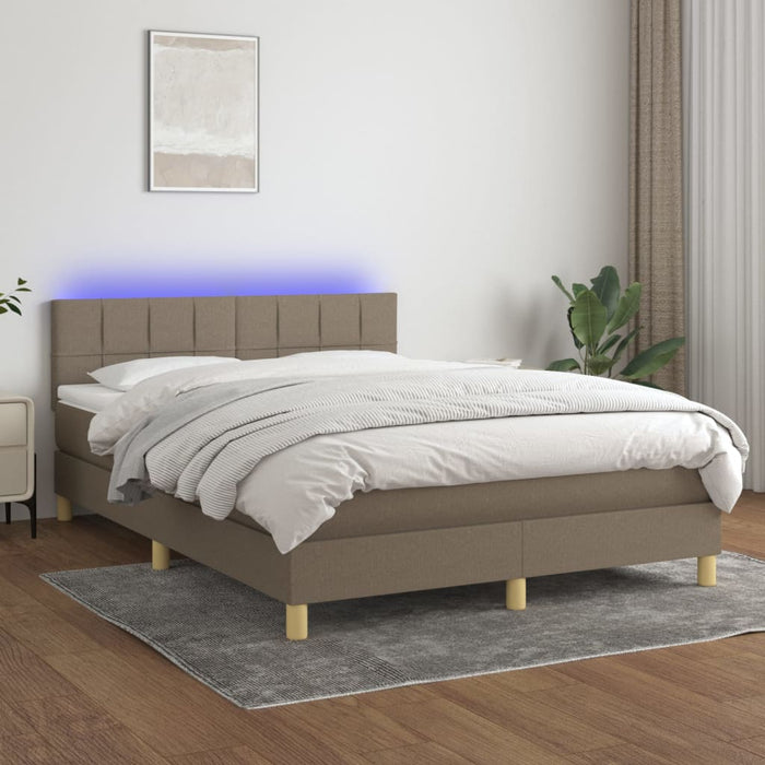 Letto a Molle con Materasso e LED Tortora 140x190 cm in Tessuto 3133713