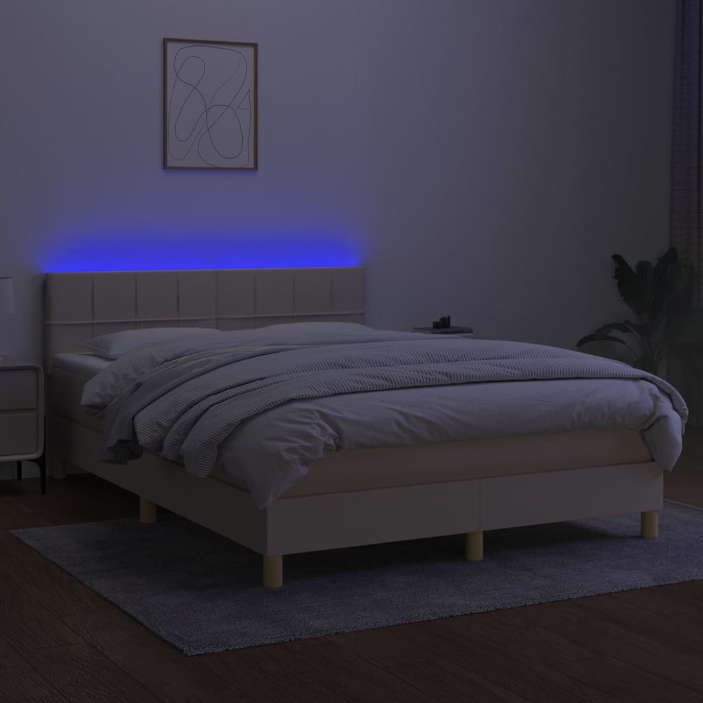 Letto a Molle con Materasso e LED Crema 140x190 cm in Tessuto 3133714