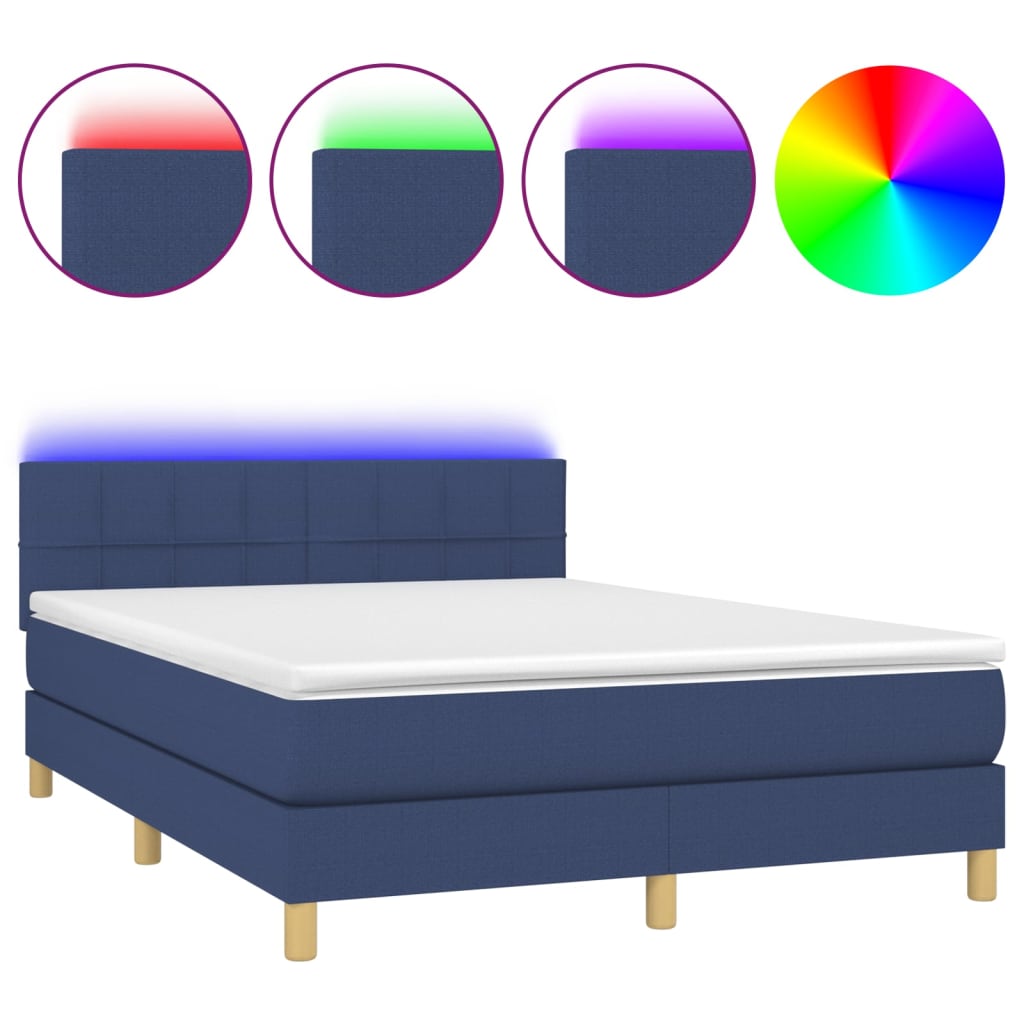 Letto a Molle con Materasso e LED Blu 140x190 cm in Tessuto 3133715