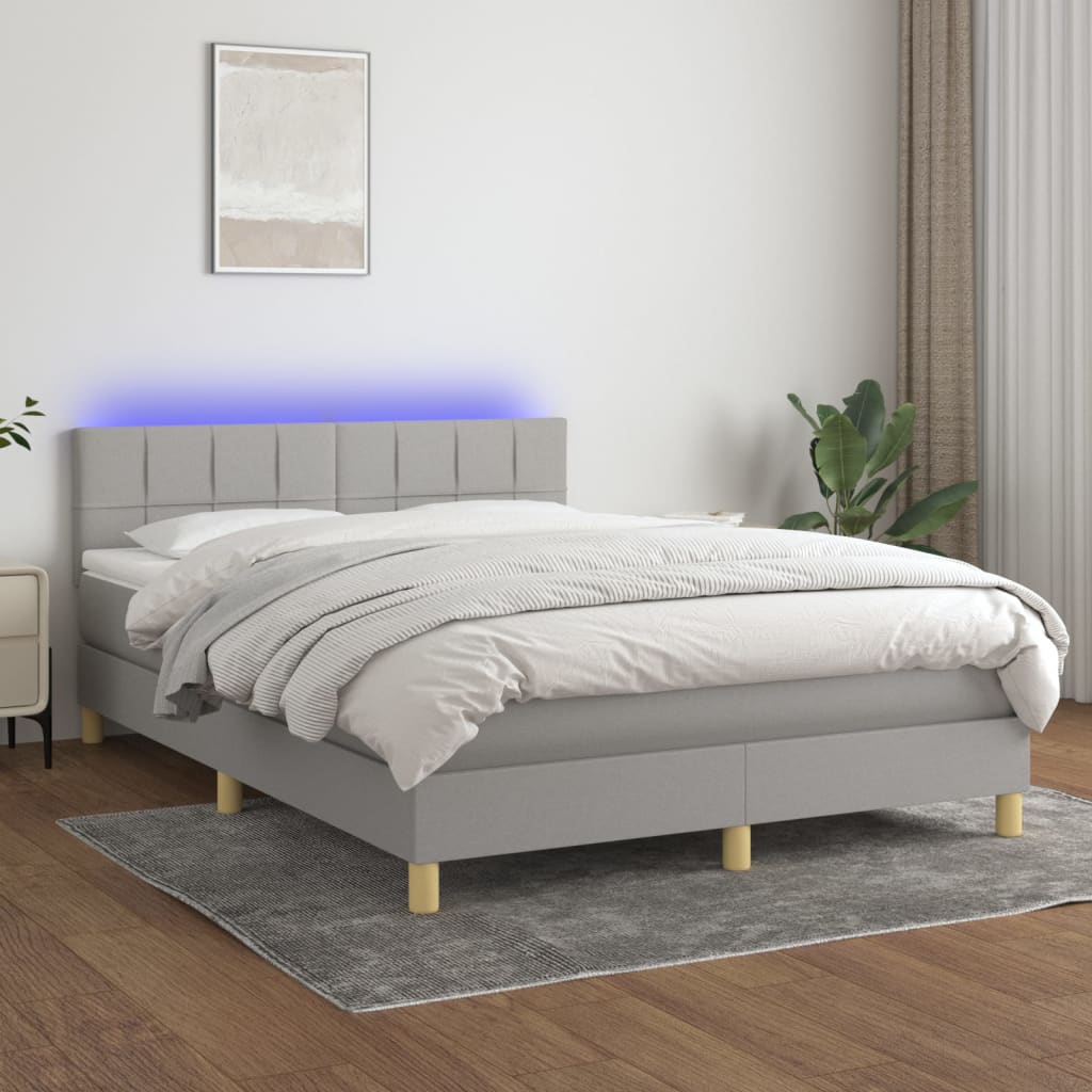 Letto a Molle Materasso e LED Grigio Chiaro 140x200 cm Tessuto 3133717