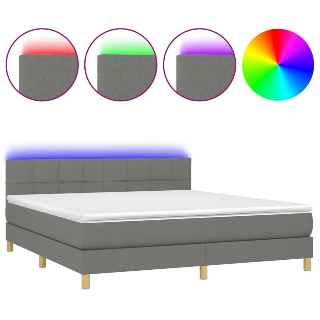 Letto a Molle Materasso e LED Grigio Scuro 160x200cm in Tessuto 3133726