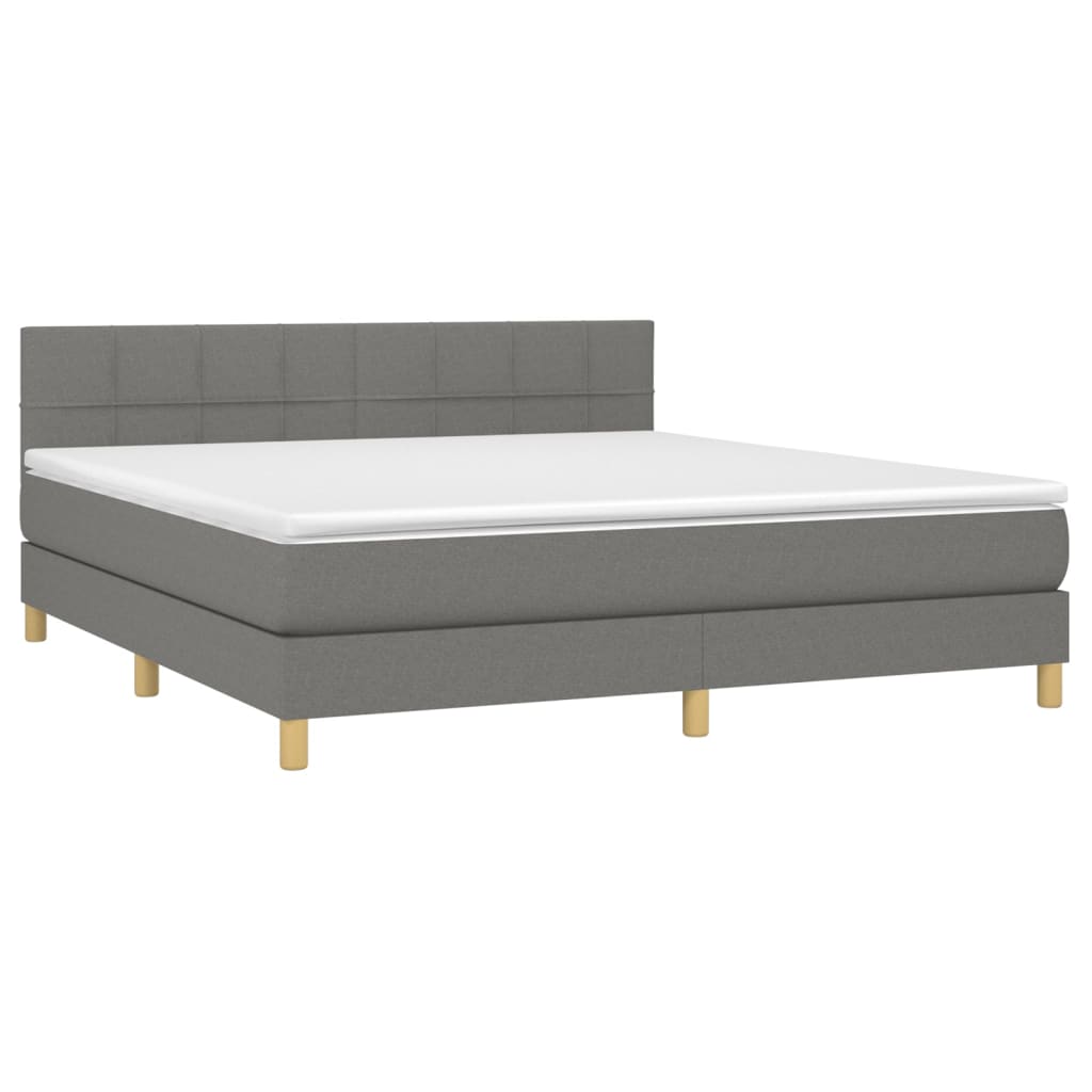 Letto a Molle Materasso e LED Grigio Scuro 160x200cm in Tessuto 3133726