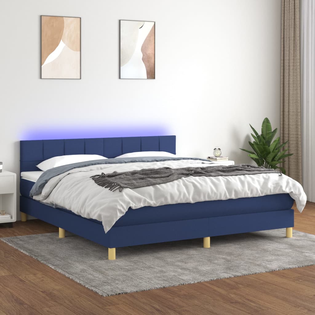 Letto a Molle con Materasso e LED Blu 160x200 cm in Tessuto cod mxl 62570