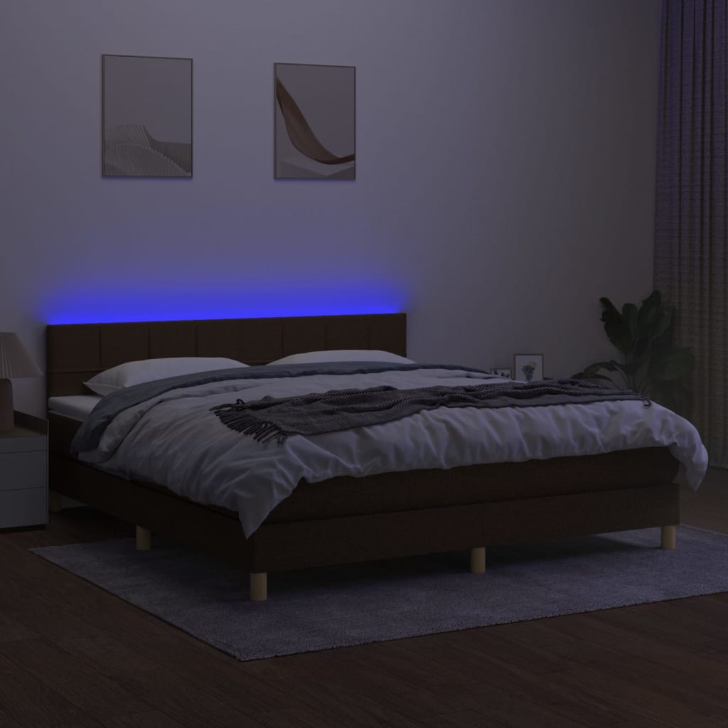 Letto a Molle Materasso e LED MarroneScuro 180x200cm in Tessuto cod mxl 43533